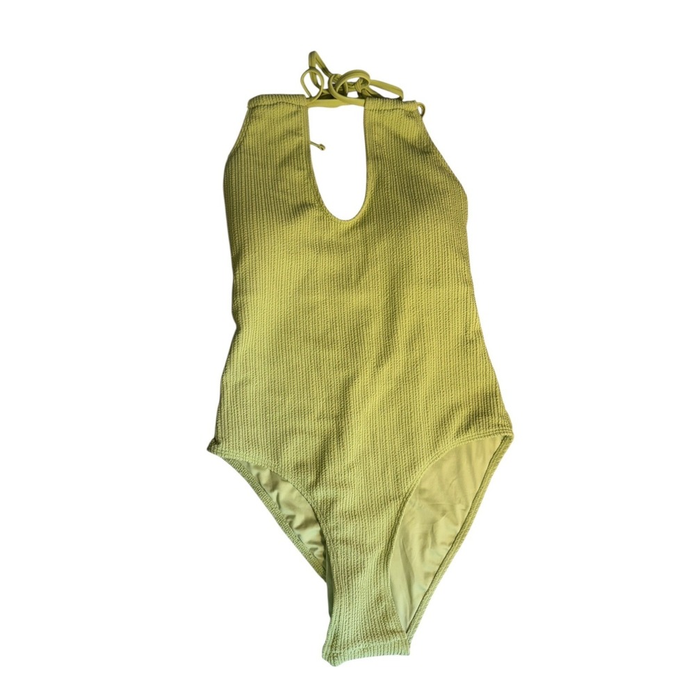 Roxy Aruba One Piece Swimsuit Lime Green‎ Smocked Halter Keyhole Medium NEW
